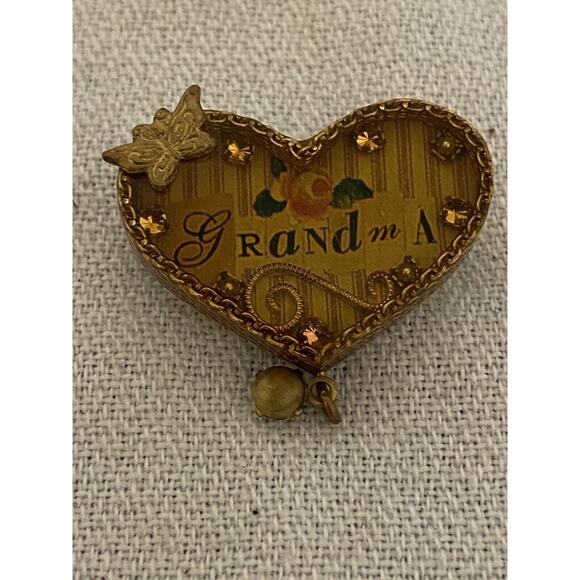 Maximal Art Heart Pin Broach "Grandma" VTG Victorian Style Jerewlry w/Butterfly - Picture 1 of 6